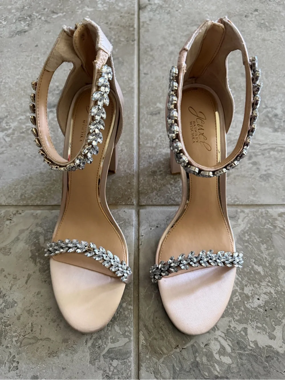 Jewel Badgley Mischka Mayra Block Heel Evening Embellished Sandals, Size 11, NEW